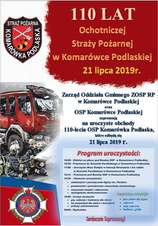 Miniturka artykułu: 110 lat Ochotniczej Straży Pożarnej w Komarówce Podlaskiej ZAPRASZAMY!