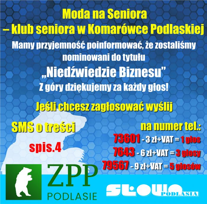 Miniturka artykułu: Klub Seniora nominowany do ,,Niedźwiedzie Biznesu” zachęcamy do głosowania